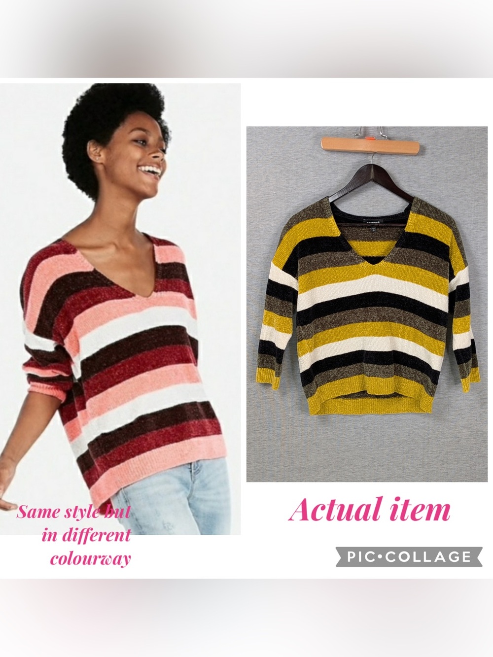 Express Chenille V-Neck Multicolor Striped Sweater